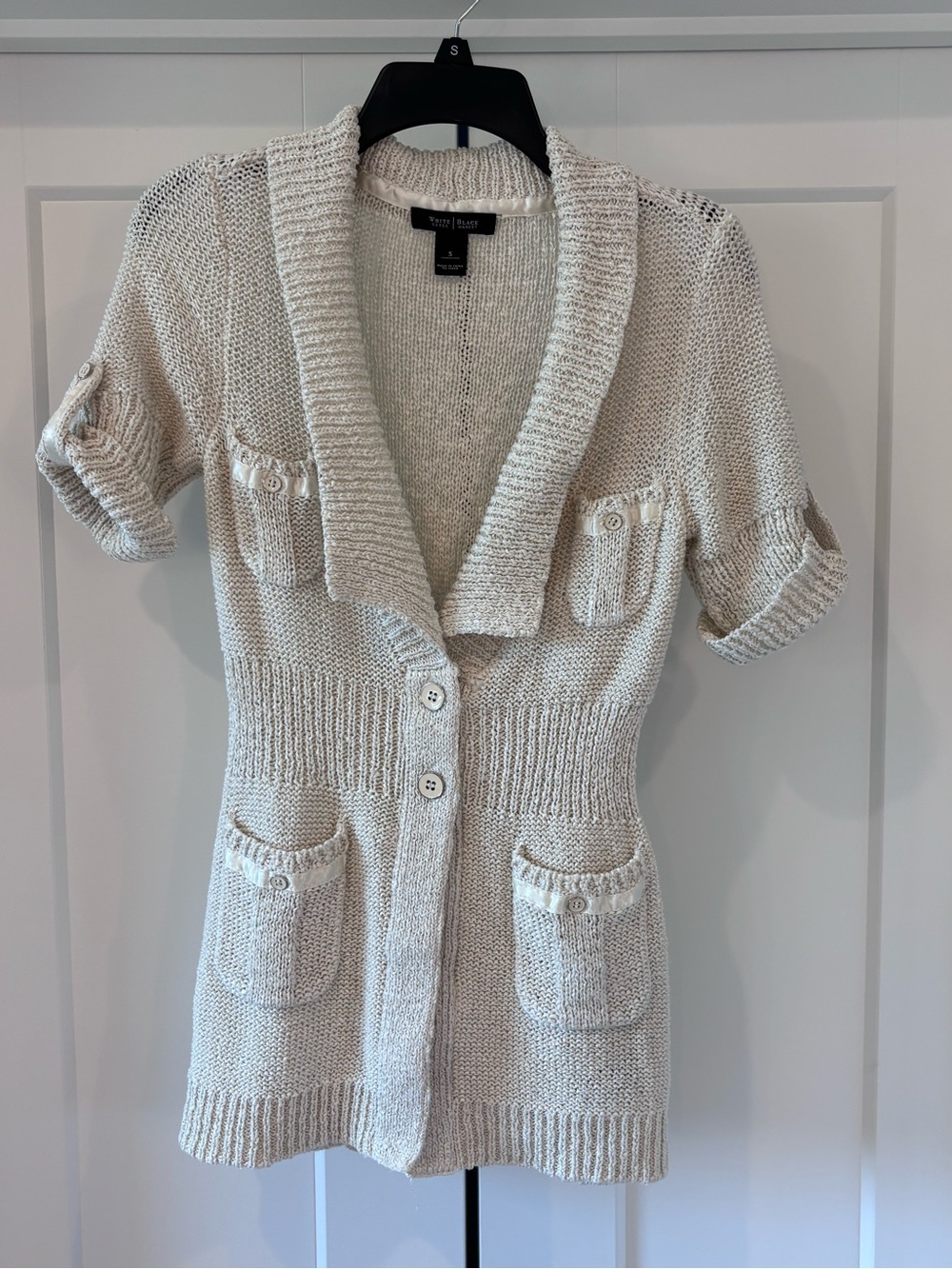 White House Black Market Cream Short-Sleeve Knit Cardigan